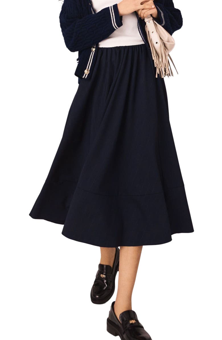 maje Striped tailored midi skirt, Main, color, Navy