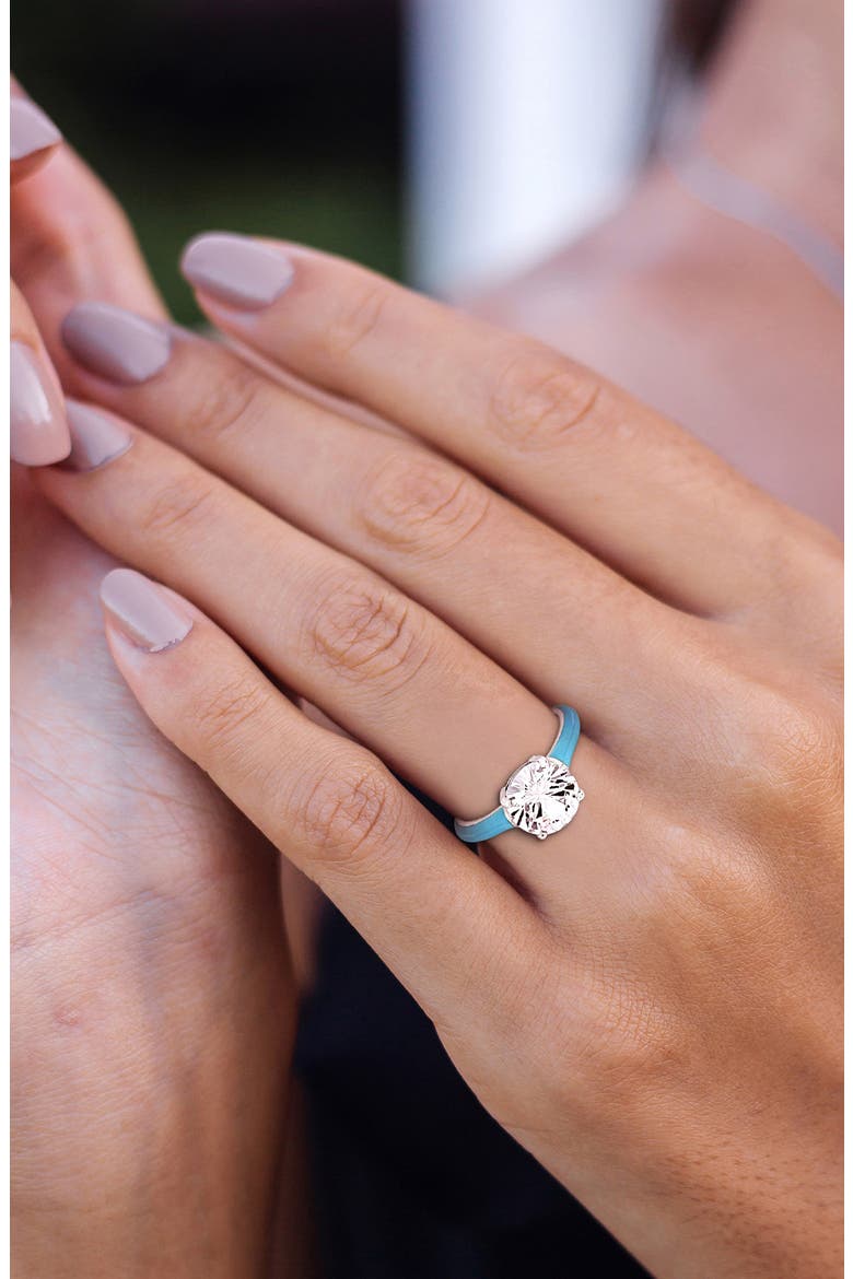 Lab-Created White Sapphire & Enamel Ring, Alternate, color, WHITE/ BLUE