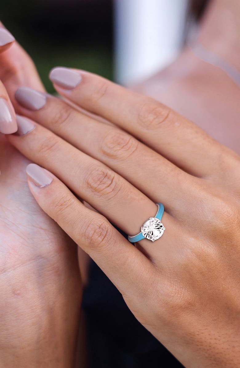 DELMAR Lab-Created White Sapphire & Enamel Ring, Alternate, color, 