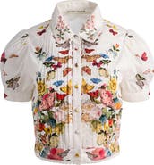 Alice + Olivia Rosie Butterfly & Floral Print Pleated Cotton Button-Up Shirt