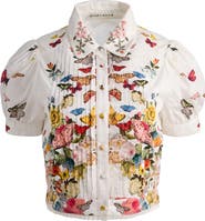 Alice + Olivia Rosie Butterfly & Floral Print Pleated Cotton Button-Up Shirt