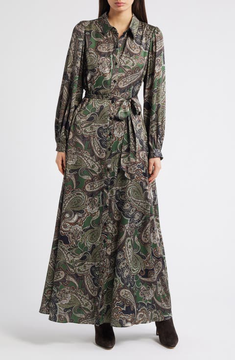Paisley Long Sleeve Maxi Shirtdress