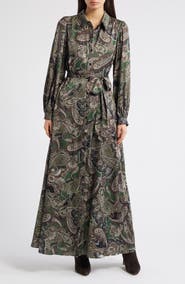 Julia Jordan Paisley Long Sleeve Maxi Shirtdress