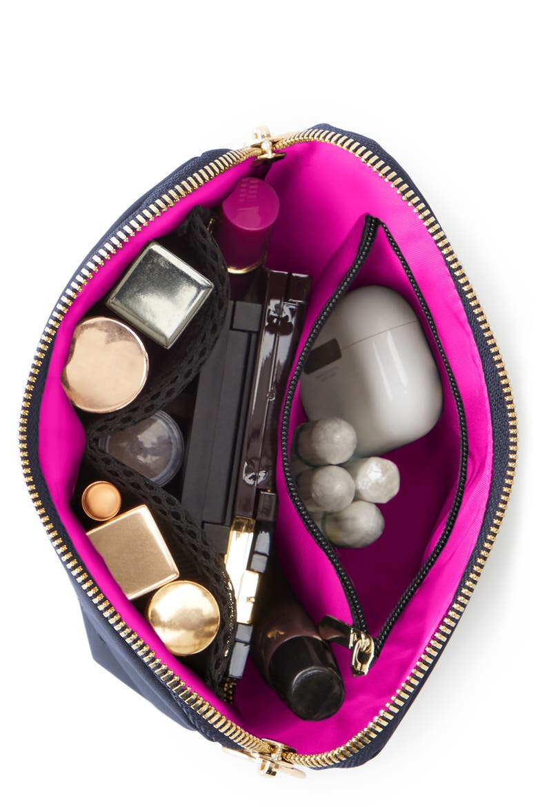 Everyday Makeup Bag, Alternate, color, NAVY/ PINK NYLON