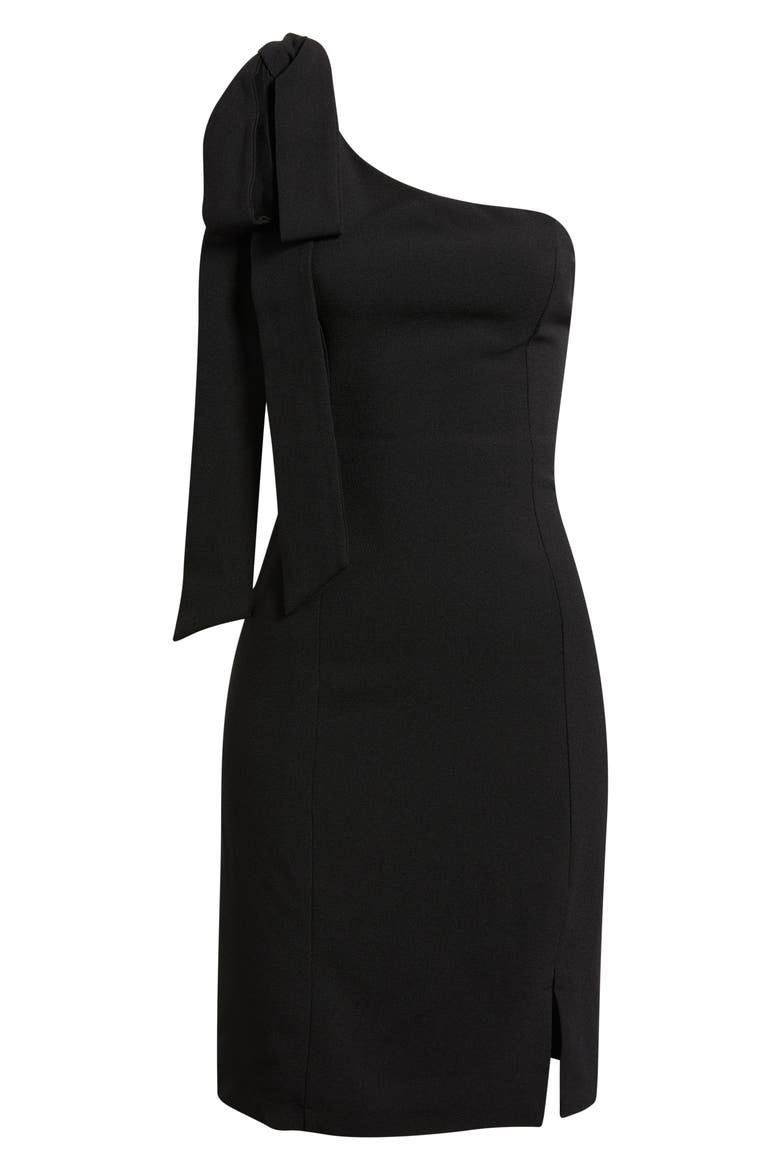 Bow One-Shoulder Cocktail Dress, Alternate, color, BLACK