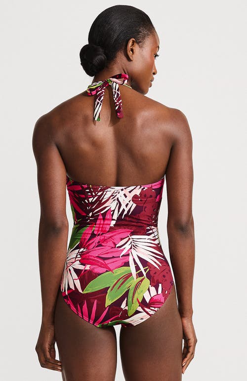 Lands' End Sculpting Suit Plunge Halter High Leg One Piece Swimsuit