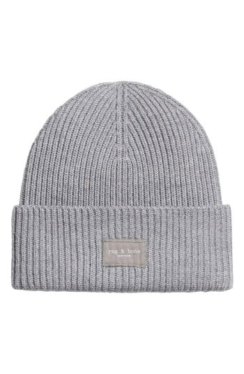 Rag & Bone Blake Logo Patch Wool Blend Rib Beanie