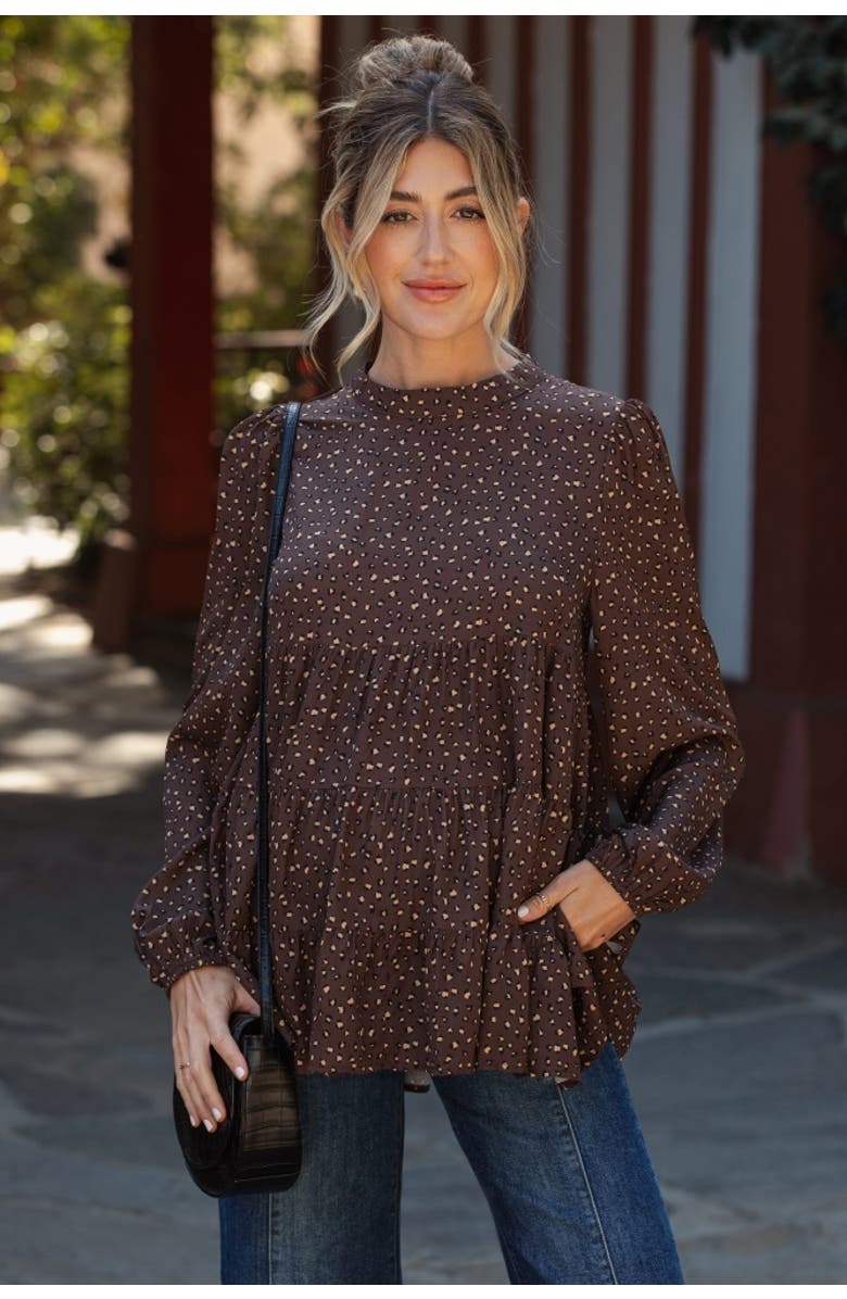 PinkBlush Animal Print Mock Neck Tiered Top, Alternate, color, Mocha