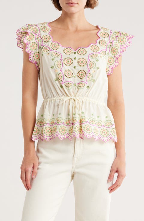 Embroidered Peplum Top