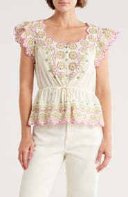 Democracy Embroidered Peplum Top