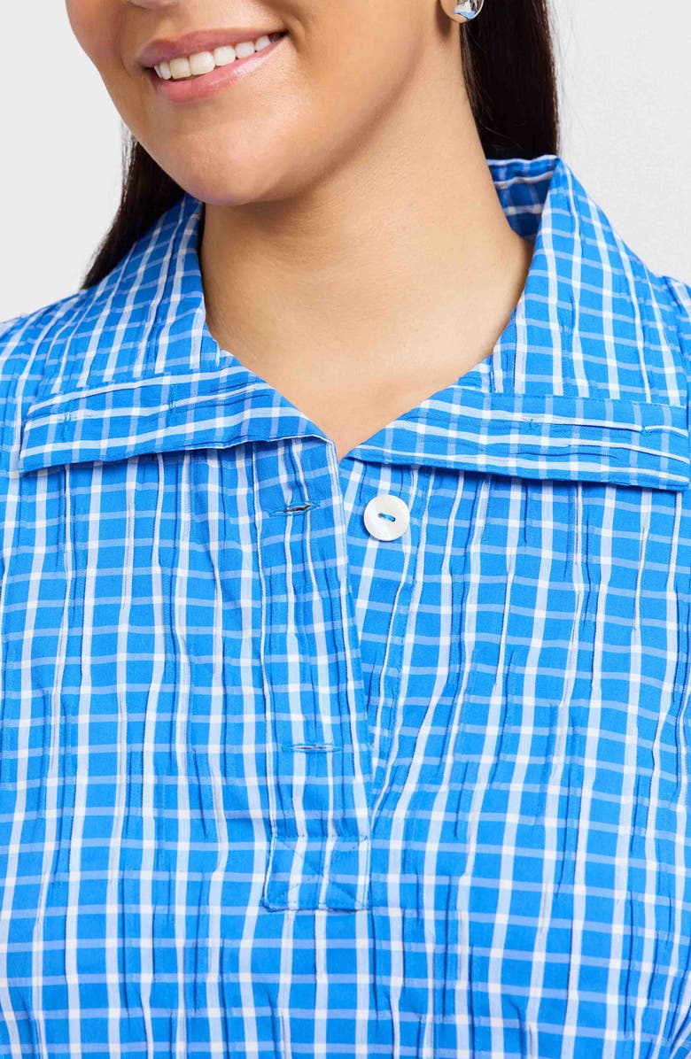 Foxcroft Sammy Crinkled Cotton Blend Top, Alternate, color, Mineral Blue/ White