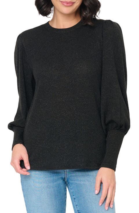 Metallic Blouson Sleeve Crewneck Sweater