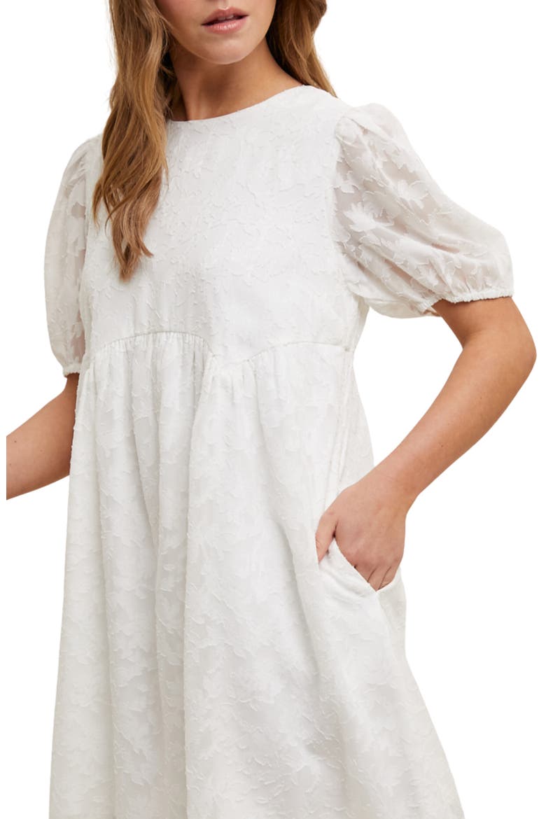 Textured Floral Puff Sleeve Minidress, Alternate, color, OFF WHITE/ CORAL