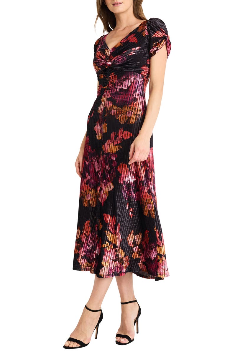 Maggy London Floreal Puff Sleeve Midi Dress, Alternate, color,