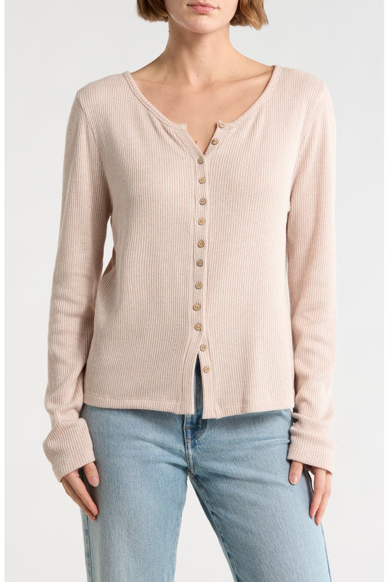 Button Detail Ribbed Top, Main, color, OATMEAL