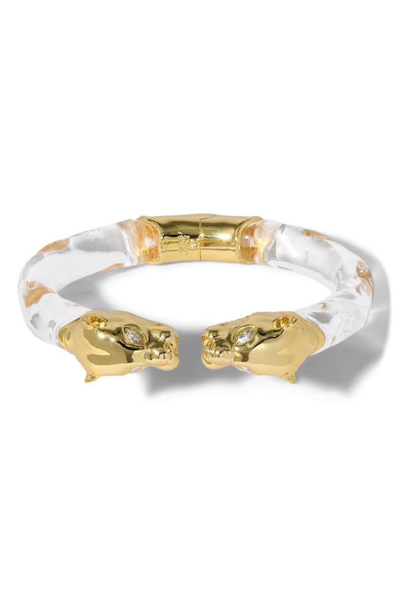 Alexis Bittar Panther Visage Lucite Hinge Cuff Bracelet, Alternate, color, Gold/ Lucite