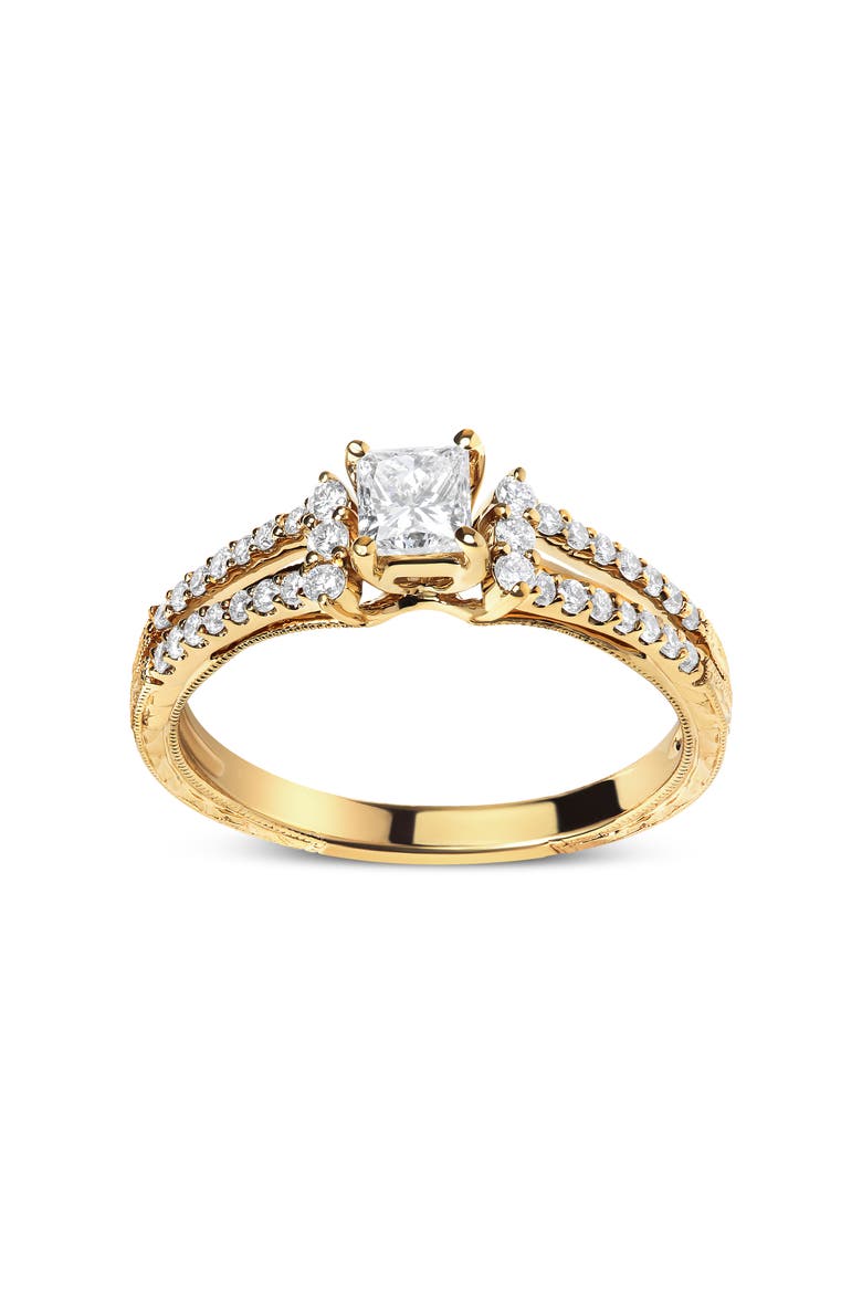 14K Yellow Gold Diamond 5/8 Cttw Diamond Split Shank and Milgrain Engagement Ring, Main, color, Yellow