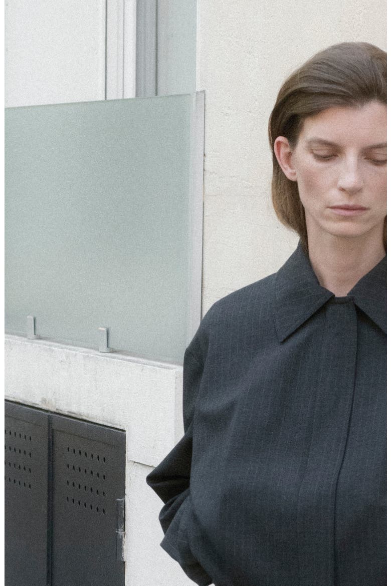 Pinstripe Bomber Jacket, Alternate, color, GREY