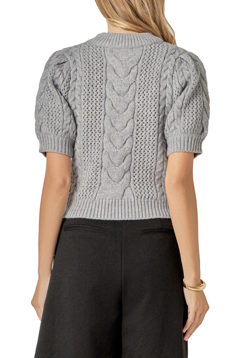 Puff Sleeve Cable Knit Sweater, Alternate, color, GREY