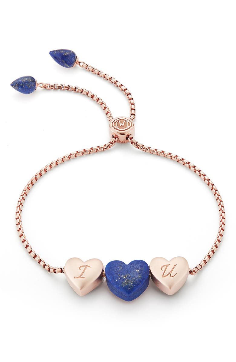 LuvMyJewelry Luv Me Heart Lapis Slide Bracelet, Main, color, 14Kt Rose Gold Vermeil
