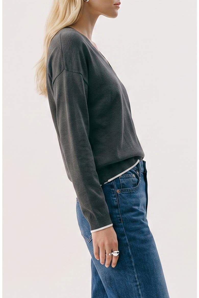 Bella Two-Way V-Neck Sweater, Alternate, color, DARK GREY MELANGEDETAIL