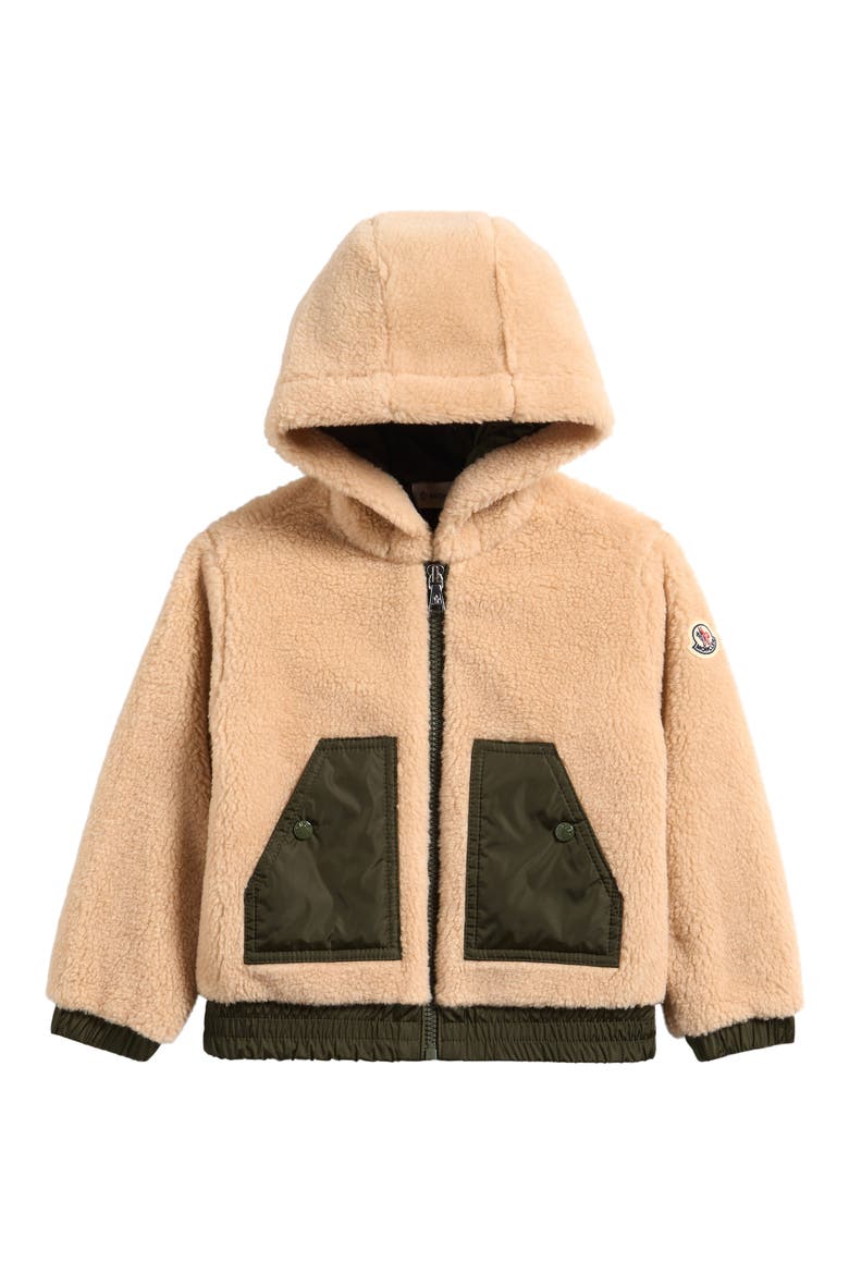 Kids' Hooded Mixed Media Zip Cardigan, Main, color, BEIGE