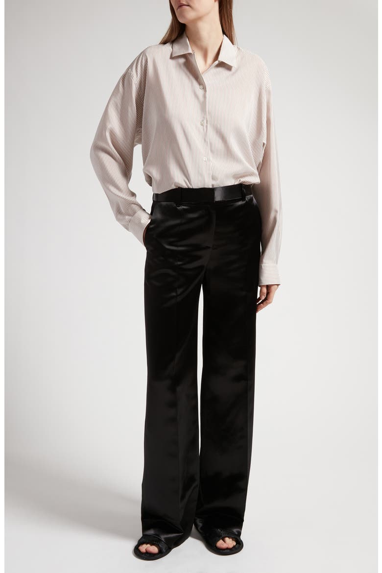 Valene Oversize Stripe Silk Button-Up Shirt, Alternate, color, IVORY/ BEIGE