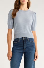 FRAME Puff Sleeve Pointelle Cashmere Sweater
