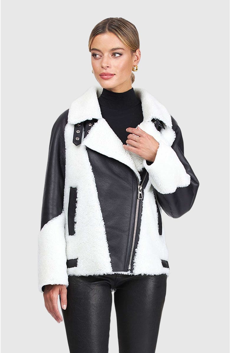 GORSKI Genuine Shearling Asymmetrical Zip Jacket, Alternate, color, Black/White