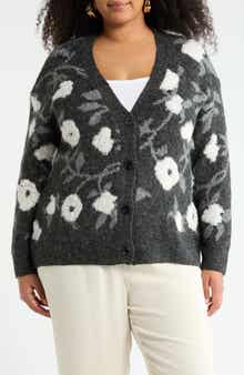 DR2 by Daniel Rainn Floral Jacquard Button Front Cardigan
