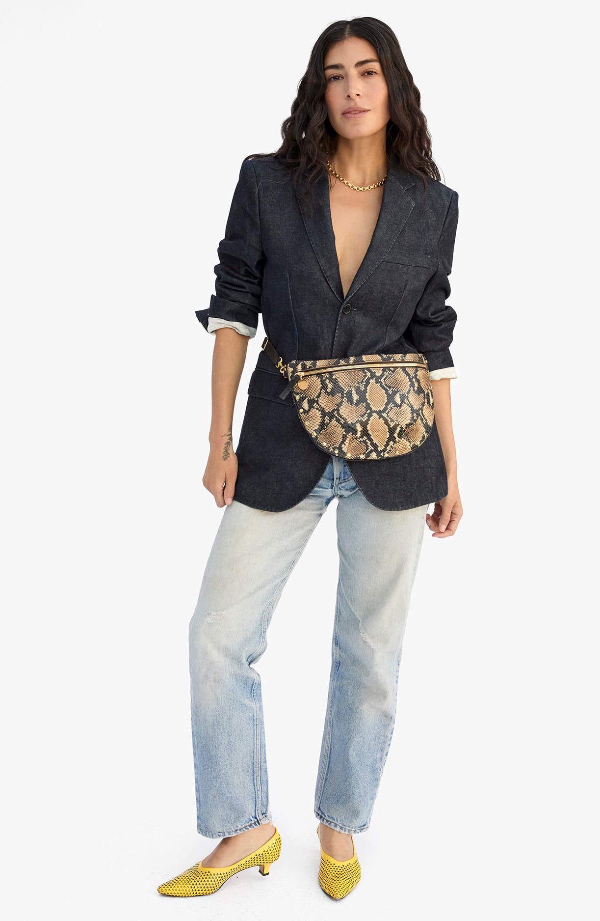 Clare V. Grande Snakeskin Embossed Leather Belt Bag, Alternate, color, Tan