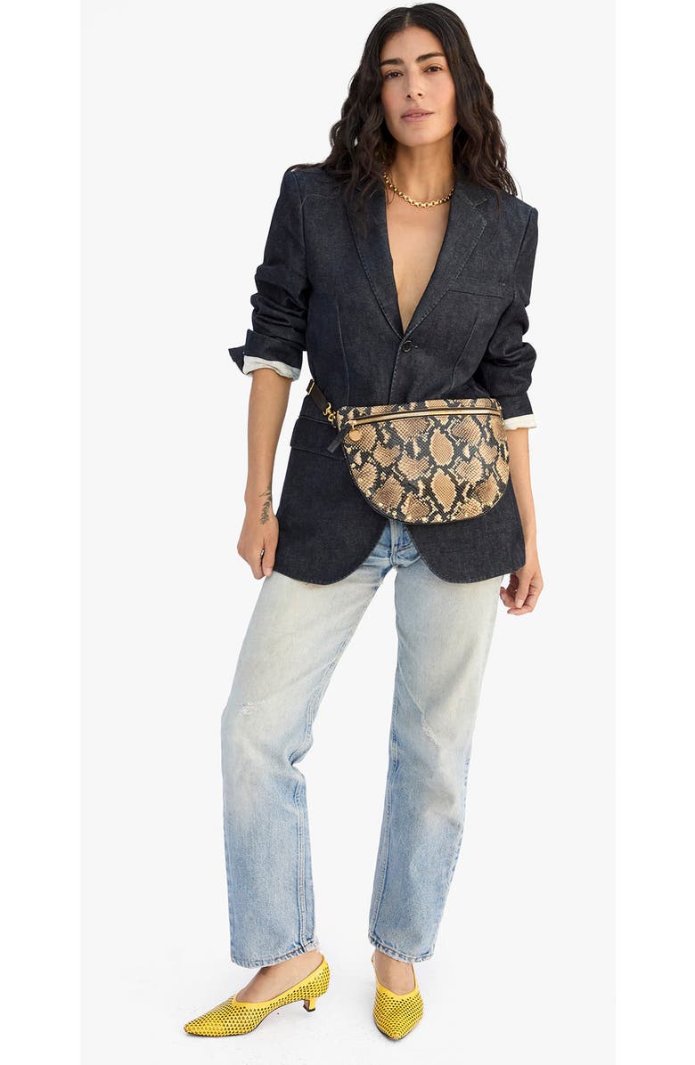 Clare V. Grande Snakeskin Embossed Leather Belt Bag, Alternate, color, Tan