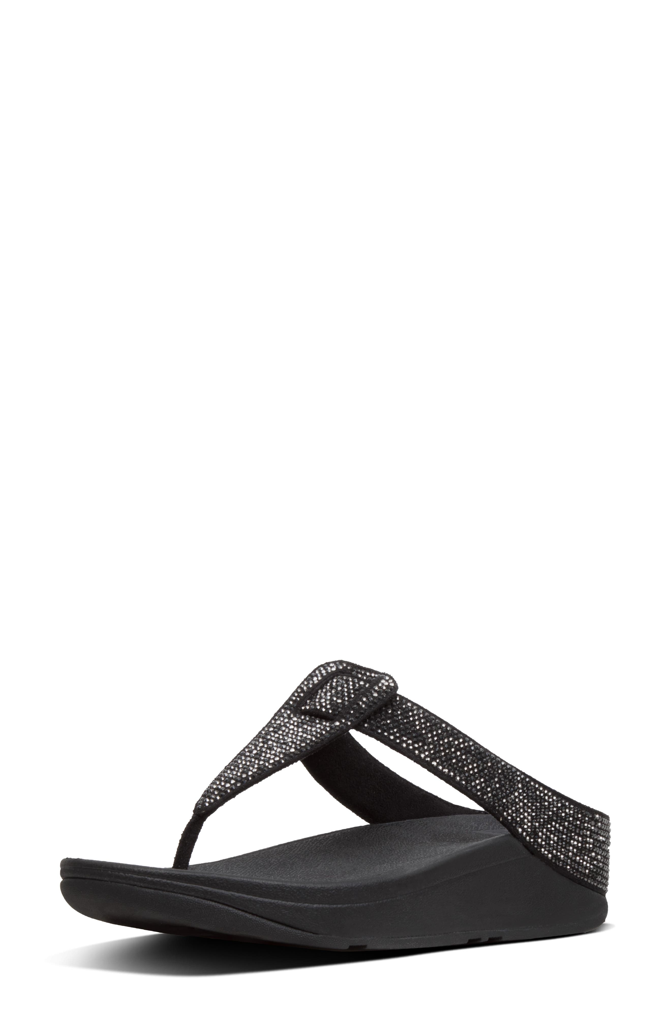 FitFlop Isabelle Toe Post Wedge Sandal, Alternate, color, Black