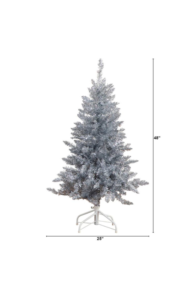 NEARLY NATURAL 4-ft Artificial Silver Christmas Tree with 130 Cool White LED Lights, Alternate, color, Silver