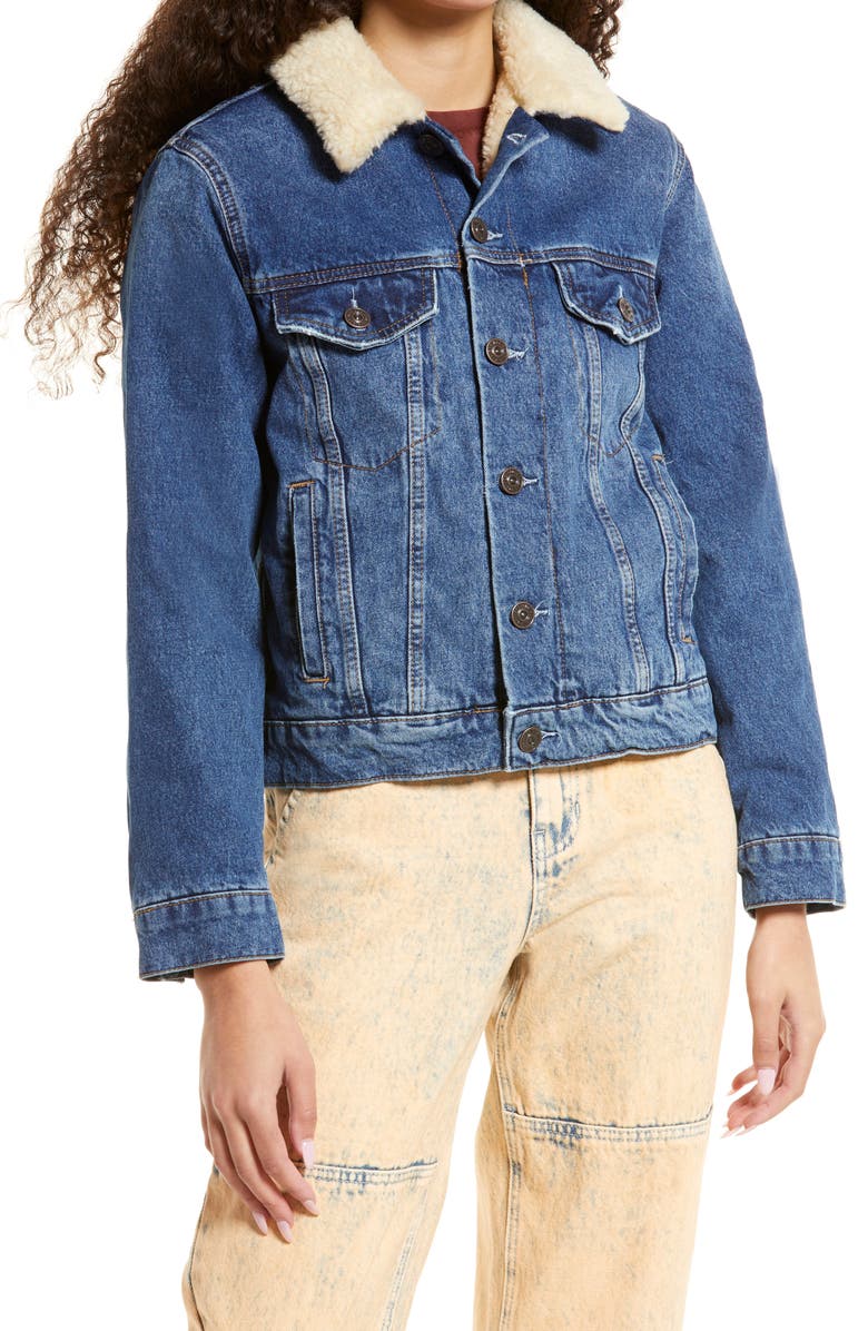 BDG Urban Outfitters Western Faux Shearling Lined Denim Jacket, Alternate, color, 