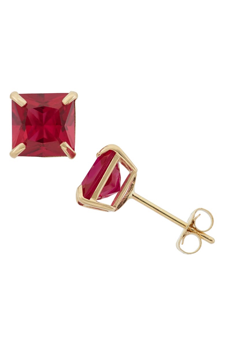 FZN Princess Cut Stud Earrings, Main, color, Cr Ruby