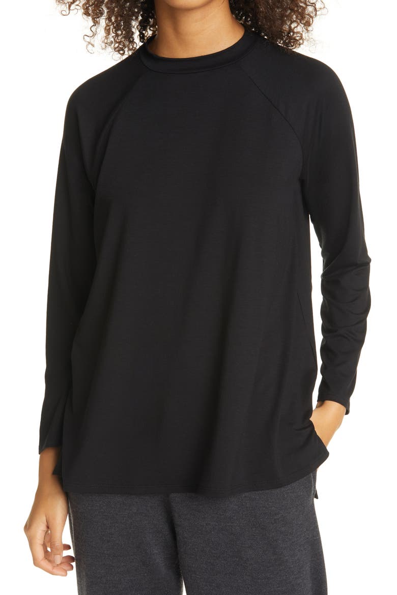 Raglan Sleeve Stretch Jersey Tunic, Main, color, BLACK
