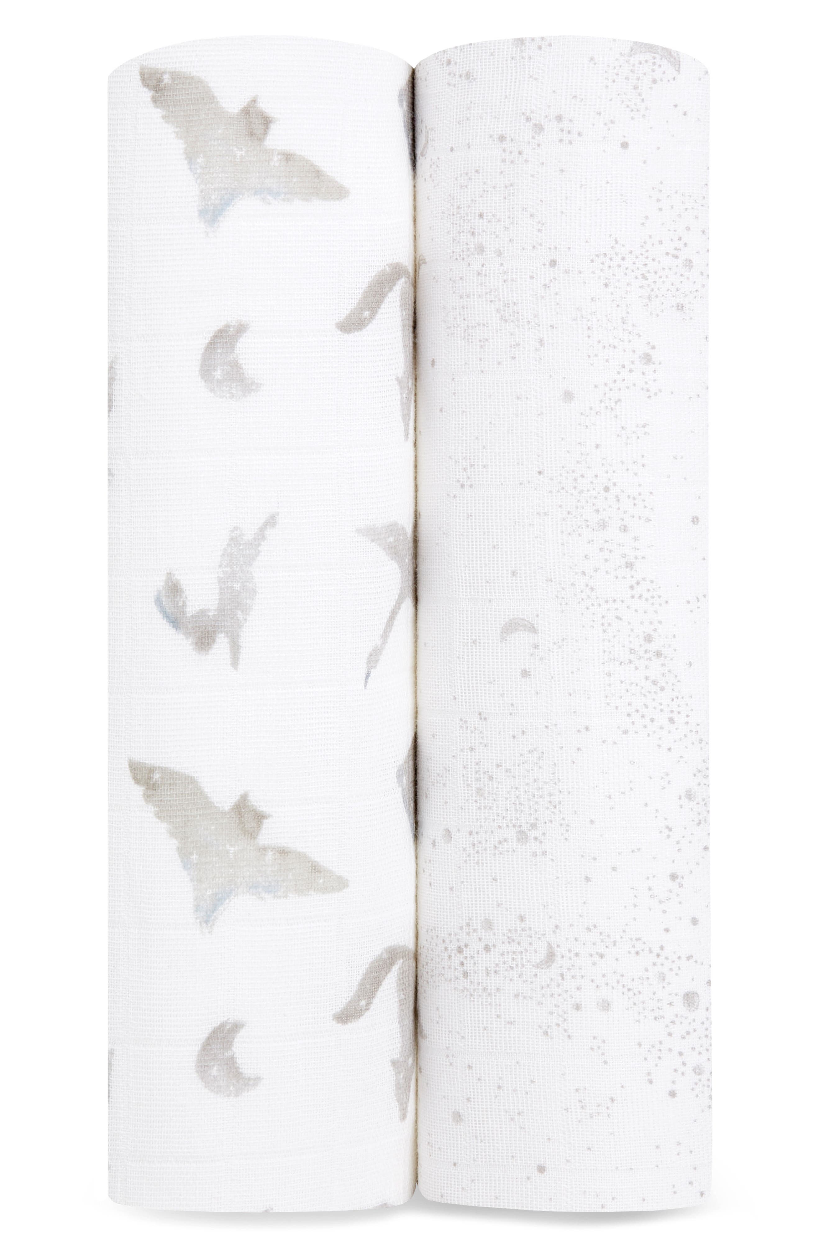 aden + anais Assorted 2-Pack Organic Cotton Muslin Swaddling Cloths in Map The Stars Grey 