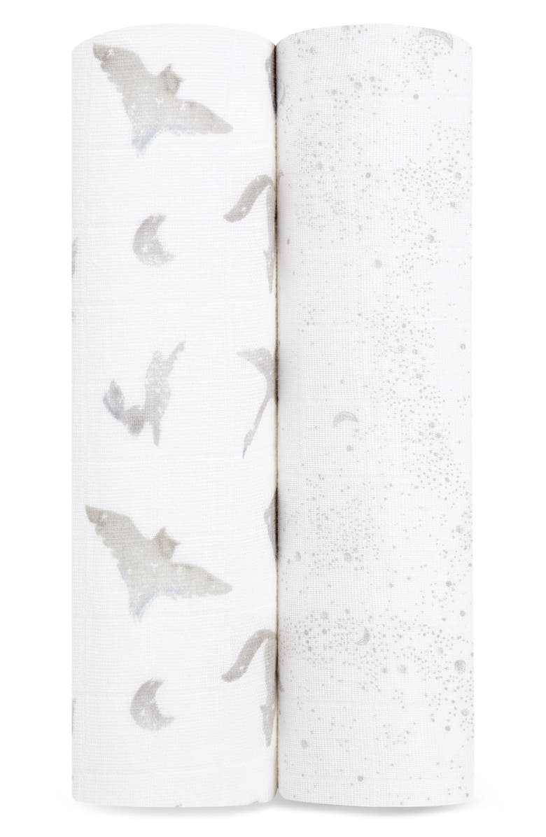 aden + anais Assorted 2-Pack Organic Cotton Muslin Swaddling Cloths, Main, color, Map The Stars Grey