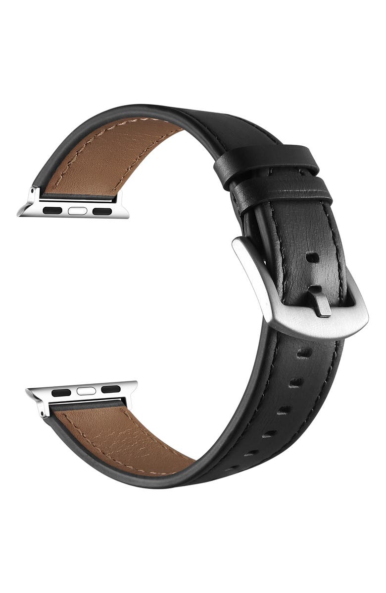 The Posh Tech Drake Leather Apple Watch<sup>®</sup> Watchband, Alternate, color, Black