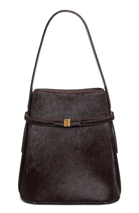 Belted Genuine Calf Hair Bucket Bag