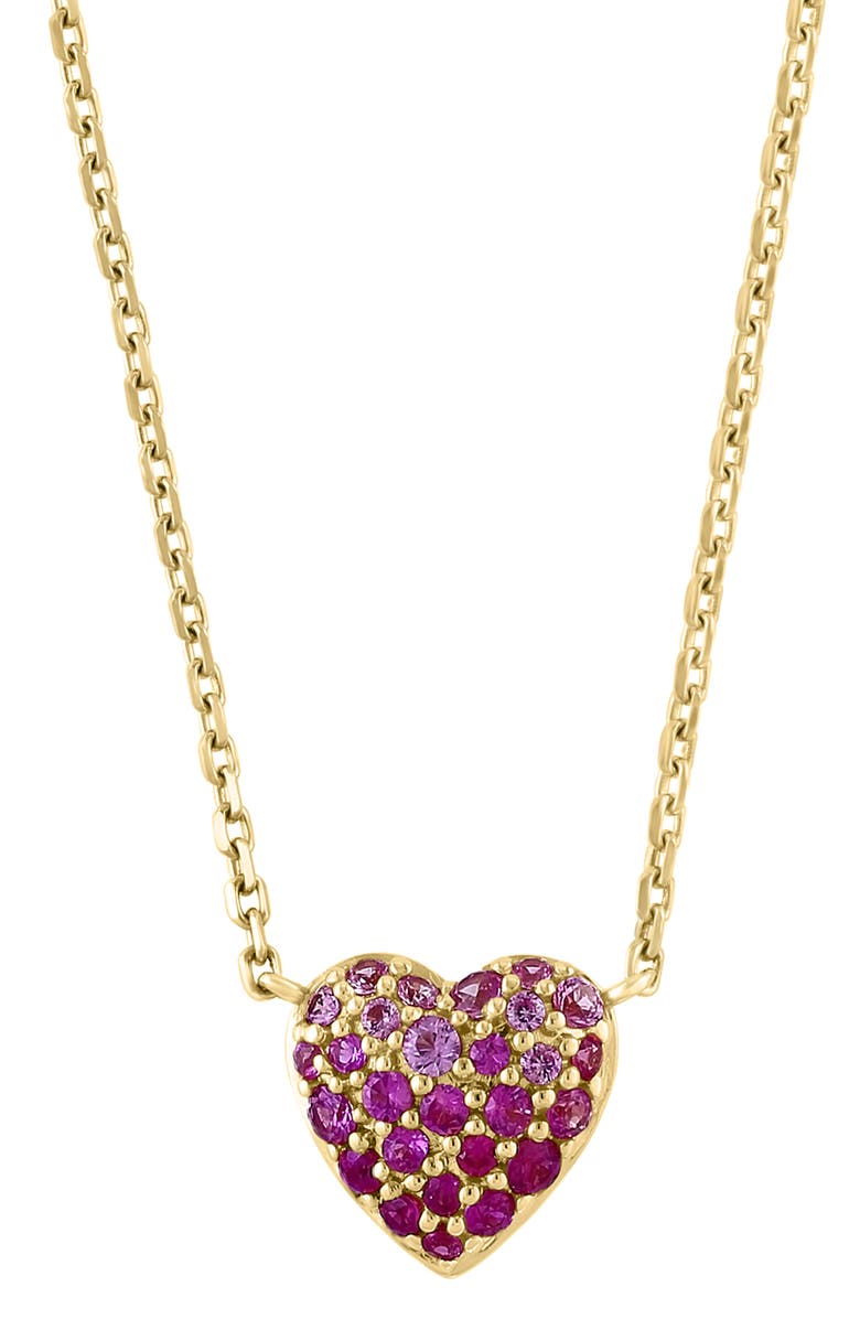 EFFY 14K Yellow Gold Pavé Pink Sapphire & Ruby Heart Pendant Necklace, Alternate, color, 