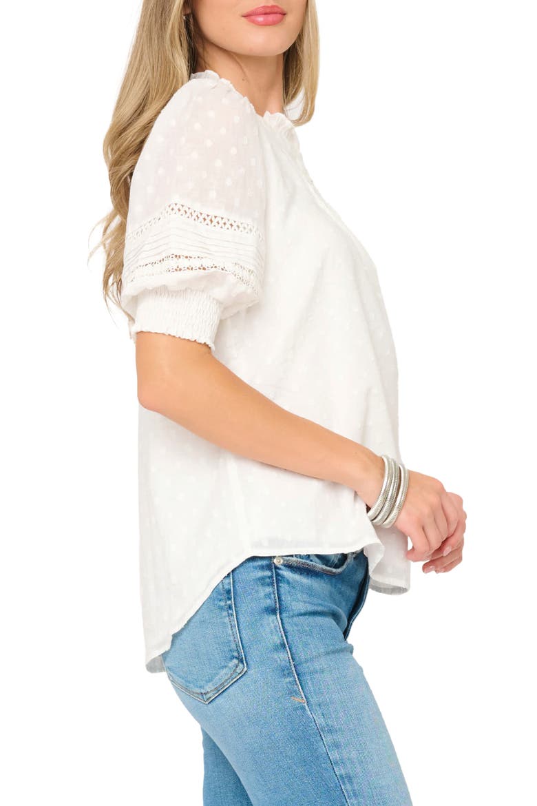 Dianthus Puff Sleeve Cotton Top, Alternate, color, WHITE