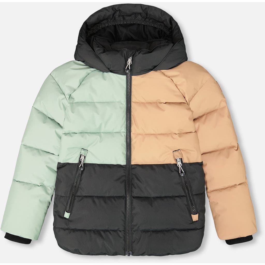 Deux Par Deux Boy Colorblocked Puffy Winter Coat In Black