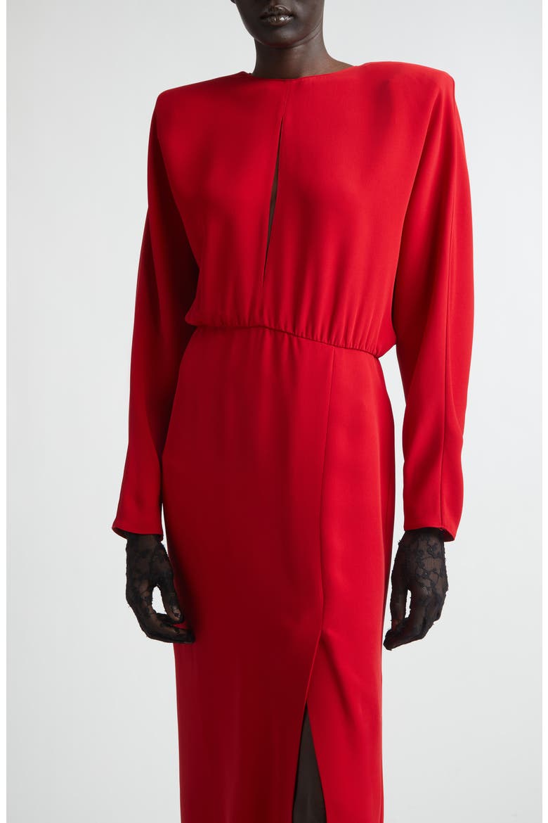Donna Long Sleeve Blouson Silk Cady Couture Dress, Alternate, color, RED