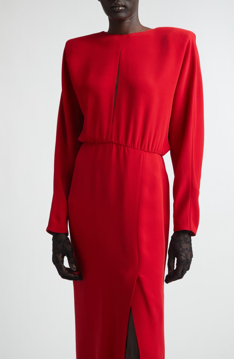 Valentino Donna Long Sleeve Blouson Silk Cady Couture Dress, Alternate, color, Red