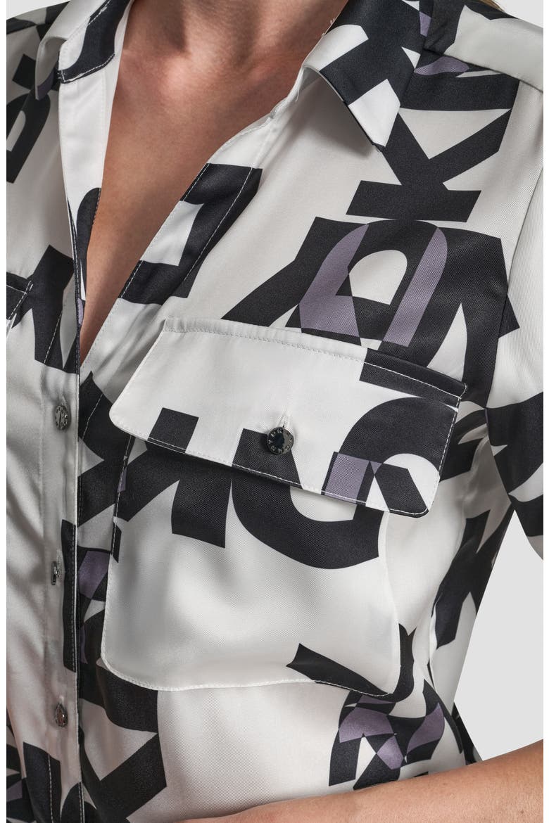 Roll-Tab Cuff Button-Up Shirt, Alternate, color, WHITE/ BLACK