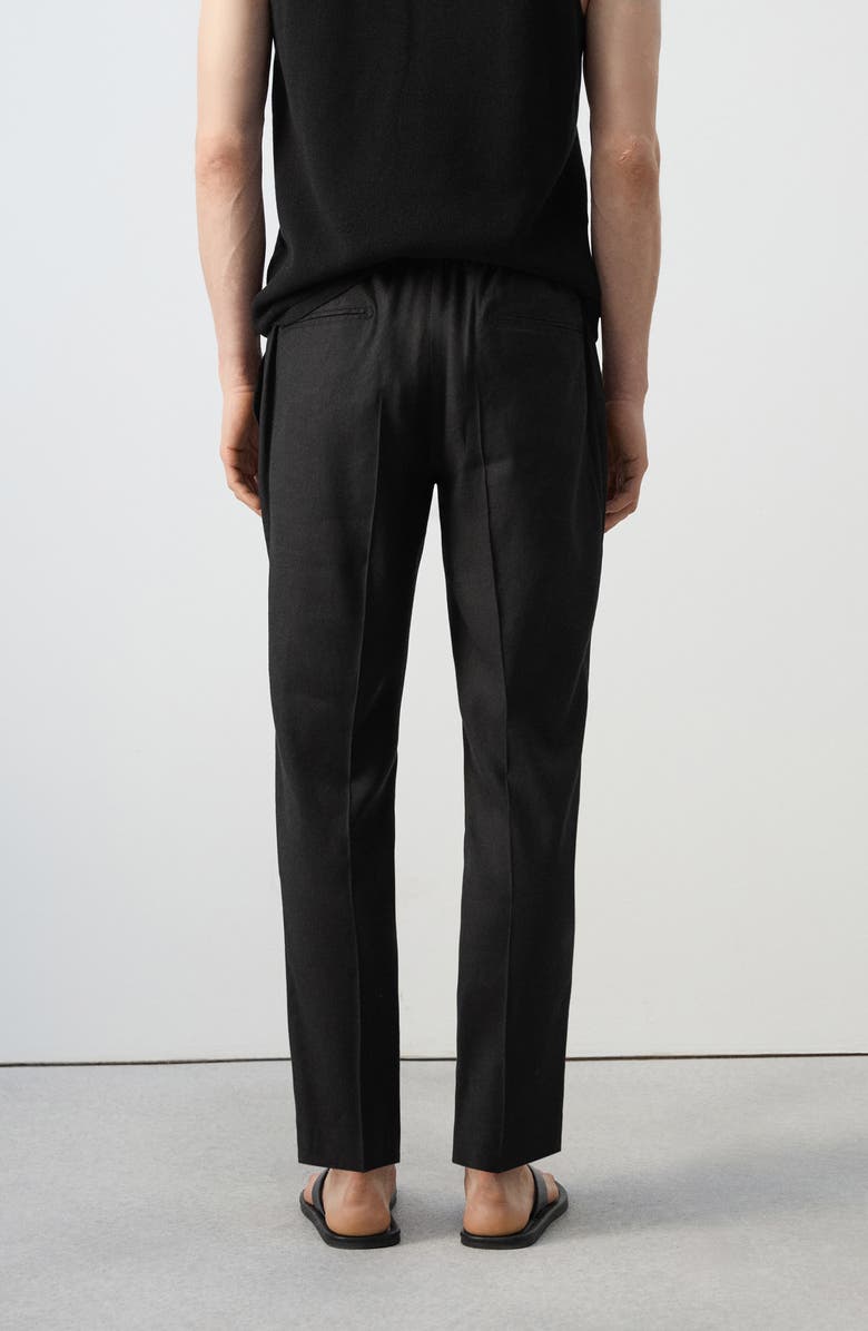 MANGO Slim Fit Drawstring Linen Blend Pants, Alternate, color, Black