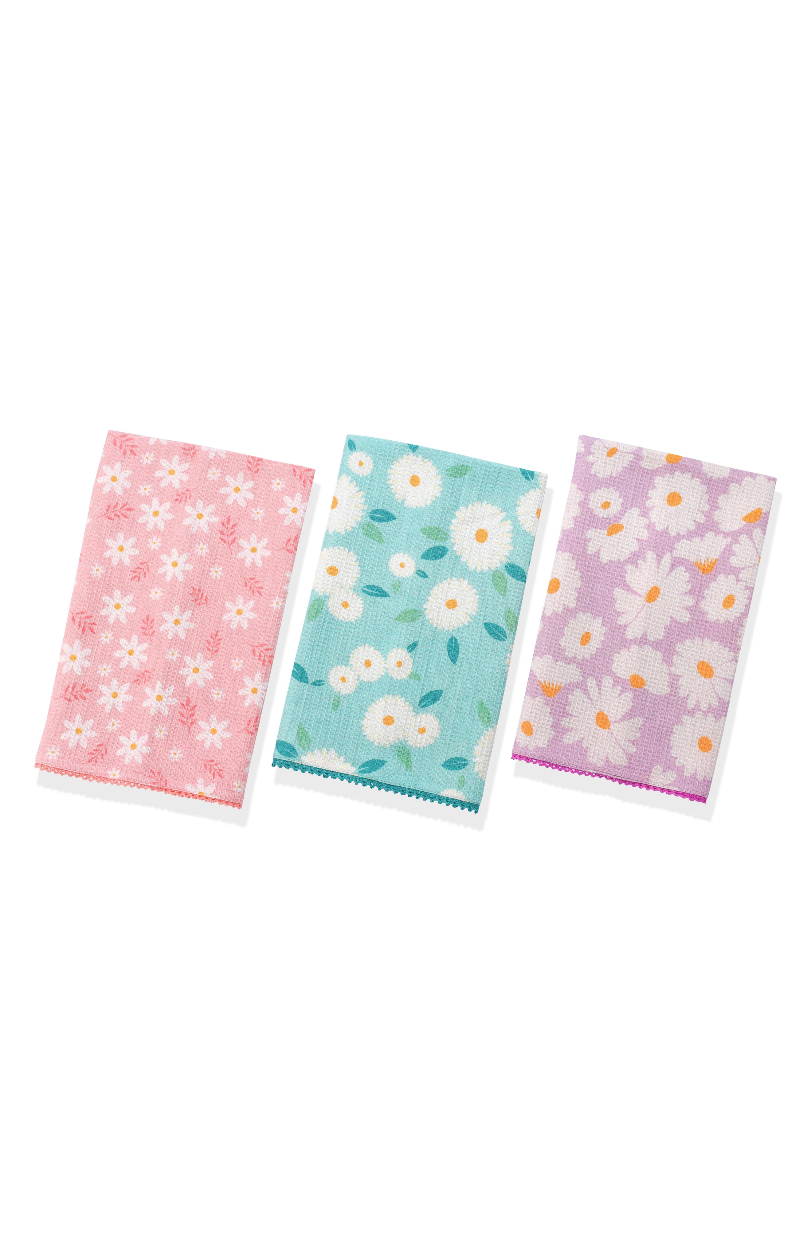 Tiramisu The Meadowland Daisy of 3 Cotton Waffle Kitchen Towels