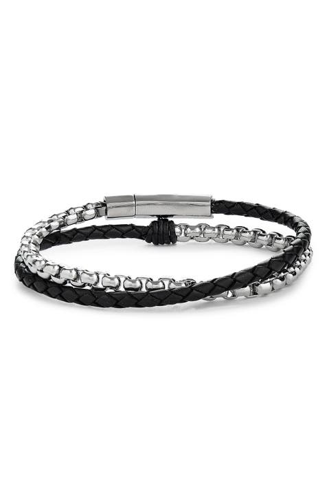 JONAS STUDIO Braided Leather & Chain Double Wrap Men’s Bracelet shops 175$